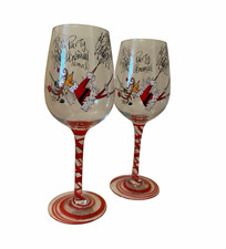 208Park Party Animal Reindeer HandPainted Stem Wine Glasses Set of 2 Hand Wash picture