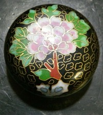Vintage Brass Cloisonne Round Trinket Box 1.25