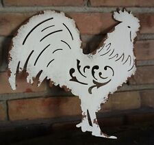 WHITE ROOSTER CHICKEN SCULPTURE SIGN Rustic Country Primitive Kitchen Home Decor picture