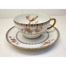 Antique 1920s Elite Limoges Bird of Paradise Teacup Saucer Bawo & Dotter France picture