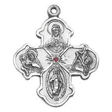 Religious Sterling Silver Medal Four Way Medal Size 1.125 in with 24 in Chain picture