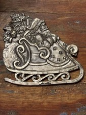Vintage Cast Pewter Santa in Sleigh Christmas Ornament picture