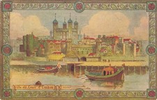 Old Tower of London LIBERTY Post Card UK Vintage Rose Border Thames Boats picture