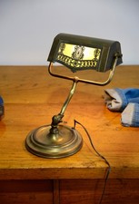 Antique Bankers lamp Brass Desk Light Vintage Art Nouveau Deco Slag Glass picture