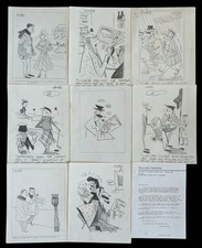 Original Illustration Art British Cartoonist Robert Coram Humor Lot w/ Letter picture