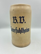 Antique German Stoneware Beer Stein 1L BV Unterfahlheim Rustic Beige Bierkrug picture