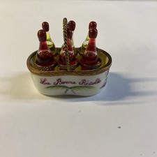 Limoges France Peint Main La Bonne Recolte 6 Glass Wine Bottles  picture