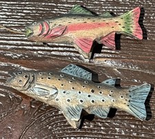 Pair Vintage Hand Carved Wood Trout Fish Figurines Cabin Decor Folk Art 4