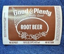 Good & Plenty Root Beer Soda Pop Bottle Label c. 1960s Chicago IL NOS Cornucopia picture