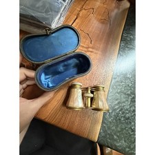Vintage Lemaire FI Paris Mother of Pearl Opera Glasses Brass Victorian w/ Case picture