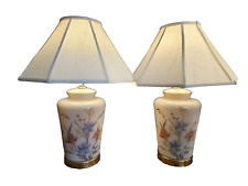 Pair Vintage Porcelain Floral Medallion Design Hand Painted Oriental Style Lamps picture