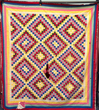 1885–1915s Antique Quilt Vibrant Cottons Trip Around the World CUTTER or REPAIR picture
