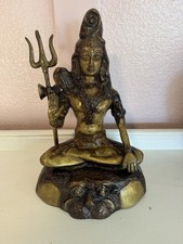 Rare Large Vintage Brass Bronze Shiva Statue 13.5” Hindu Deity Trident 7+ Lbs picture