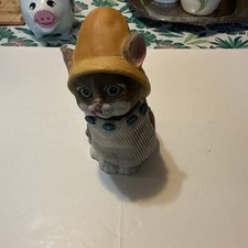 Vintage Jasco Fisher Cat Kitten COIN BANK with Stopper Collector Item EUC picture