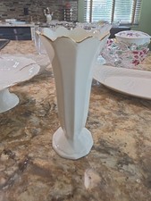 Mikasa Ivory Bone China Vase , fluted body  24-karat gold-trimmed scalloped rim picture