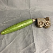 VTG A&J Manual Pull Through Metal Knife Sharpener Green Wood Handle Made In USA picture