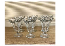 Vintage Clear Glass Soda Fountain Ice Cream Soda Tulip Glasses Set of 6 picture