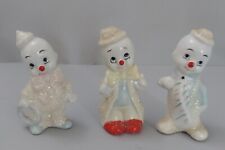 Porcelain Clown Figurines Collectible Taiwan SET OF 3 Vtg MCM Glitter 3.5