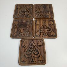 Vintage 3M Matina Playing Cards Coasters MCM Rubber Faux Wood Look Man Cave USA picture