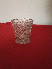 Antique Pressed Glass Round Clear Flower Vase, 4” X 3 5/8 picture