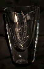 Strombergshyttan Crystal Vase: Etched Lily of the Valley, Swedish Vintage Decor picture