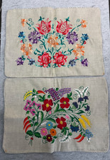 2 VTG Euro Hungarian Kalocsa Folk Art Hand Embroidered Floral Pillow Cover 21x15 picture