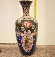 Antique Japanese Cloisonne Goldstone Vase Meiji Period 13.5” Dragon Phoenix picture