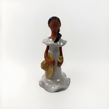 Large Dominican Faceless Folk Art Woman W/ Hat Figurine Glazed Terracotta picture