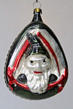 VTG Glass SANTA DWARF HEAD in WINDOW Embossed Drop Christmas Ornament Germany picture