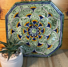 Vintage Talavera Mexico Hand Painted 10.5 Octagonal Wall Hanging Platter Signed picture