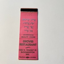 Groves Restaurant Quality Foods Bloomington IN Vintage Matchbook Cover 4MB105-6 picture