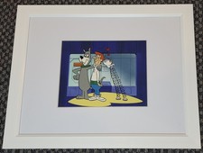 1980s JETSONS CEL OF GEORGE, ASTRO & ORBITY ON A PAINTED BACKGROUND COA & FRAMED picture