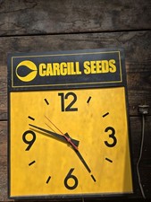 Vintage 1970s Cargill Seeds Black & Yellow Advertising Electric Wall Clock Works picture
