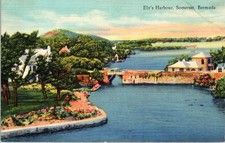 Ely's Harbour Somerset Bermuda Linen Postcard 1930s Somerset Bridge Yankee Store picture
