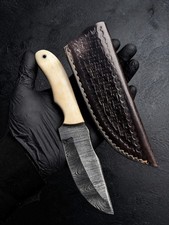 LOT 20PCS, 8'' FULL TANG DAMASCUS KNIVES, BONE HANDLE & SHEATHS picture