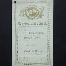 Crayton Hill School Souvenir Card Carrie E Young Bradford County PA 1899 picture