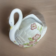 Vintage Lefton Mini SWAN Pink Floral Vase Planter 1985 picture