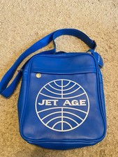 Pan Am Jet Age Vintage Style Flight Bag Blue Vinyl Messenger Shoulder Bag Travel picture