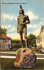 Statue Massasoit Plymouth MA Massachusetts Linen Postcard UNP VTG Tichnor Unused picture