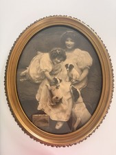 Arthur J. Elsley 1909 Signed Framed Sepia Portrait Photo Children Dogs picture