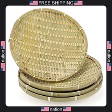 Zenfun 4 Pack Bamboo Round Basket Trays 12 Inch Woven Fruit and Serving Baskets picture