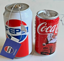 Lot of 2 Officially Licensed Ornaments Coca-Cola Classic Santa & Pepsi Logo picture