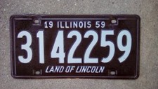 1959 STATE OF ILLINOIS SOLID METAL VEHICLE LICENSE PLATE picture