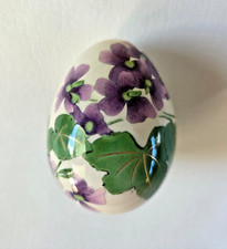 Vintage The Egg Lady style porcelain egg with Purple Violet Flowers, signed. picture