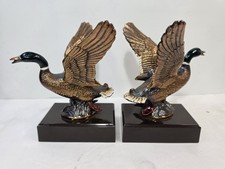 VtgMallard Duck Bookends Pair Flying Ducks Bronze Tone Metal Wildlife Decor picture