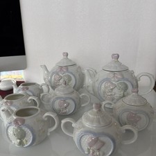 13 pieces Precious Moments 1993 Enesco Porcelain Teapot Children Cameo Floral.  picture