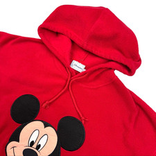 VTG Disneyland Paris Men's Mickey Mouse Fleece Hoodie Sweatshirt Red • Large picture