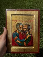 Saints Peter and Paul Orthodox Icon Raised Wood 18kt Gold Leaf picture