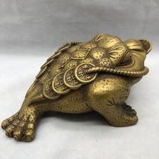 Brass Three Legged Toad Money Frog Figurine Feng Shui Decor Patina picture