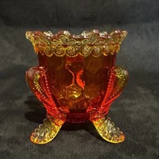 Vtg Degenhart Amberina Glass Footed Toothpick Holder Flower Top Cadmium Glows picture